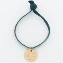 Online HappyBulle Bracelet enfant personnalisé cordon élastique médaille gravée plaqué or 15 mm Plaqué or 18k