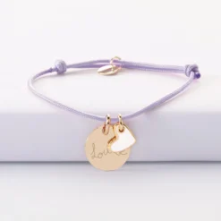 Outlet HappyBulle Bracelet enfant personnalisé médaille gravée plaqué or 15 mm et breloque coeur email 10 mm Plaqué or 18k