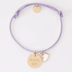 Outlet HappyBulle Bracelet enfant personnalisé médaille gravée plaqué or 15 mm et breloque coeur email 10 mm Plaqué or 18k