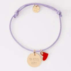 Outlet HappyBulle Bracelet enfant personnalisé médaille gravée plaqué or 15 mm et breloque coeur email 10 mm Plaqué or 18k