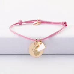 Outlet HappyBulle Bracelet enfant personnalisé médaille gravée plaqué or 15 mm et breloque coeur email 10 mm Plaqué or 18k