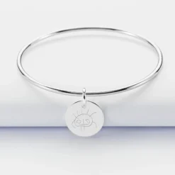 Best HappyBulle Bracelet enfant personnalisé jonc argent médaille gravée 15 mm Argent rhodié 925