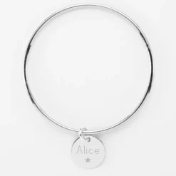 Best HappyBulle Bracelet enfant personnalisé jonc argent médaille gravée 15 mm Argent rhodié 925