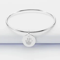 Best HappyBulle Bracelet enfant personnalisé jonc argent médaille gravée 15 mm Argent rhodié 925