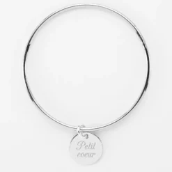 Best HappyBulle Bracelet enfant personnalisé jonc argent médaille gravée 15 mm Argent rhodié 925