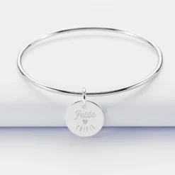 Best HappyBulle Bracelet enfant personnalisé jonc argent médaille gravée 15 mm Argent rhodié 925