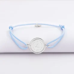 Clearance HappyBulle Bracelet enfant personnalisé cordon médaille réversible Eternelle gravée argent 2 trous 16 mm - x Capucine Argent rhodié 925