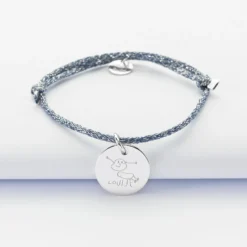 Discount HappyBulle Bracelet enfant personnalisé cordon pailleté médaille gravée argent 15 mm Argent rhodié 925