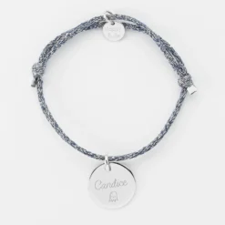 Discount HappyBulle Bracelet enfant personnalisé cordon pailleté médaille gravée argent 15 mm Argent rhodié 925