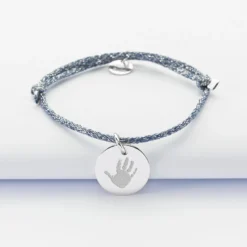 Discount HappyBulle Bracelet enfant personnalisé cordon pailleté médaille gravée argent 15 mm Argent rhodié 925