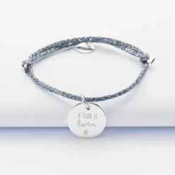 Discount HappyBulle Bracelet enfant personnalisé cordon pailleté médaille gravée argent 15 mm Argent rhodié 925