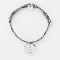 Discount HappyBulle Bracelet enfant personnalisé cordon pailleté médaille gravée argent 15 mm Argent rhodié 925