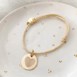 Best HappyBulle Bracelet enfant personnalisé cordon pailleté médaille gravée plaqué or 15 mm Plaqué or 18k