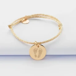 Best HappyBulle Bracelet enfant personnalisé cordon pailleté médaille gravée plaqué or 15 mm Plaqué or 18k