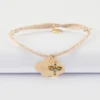 Hot HappyBulle Bracelet enfant personnalisé cordon pailleté médaille gravée plaqué or nuage 20x14 mm et breloque fleur pétales zircons 10 mm