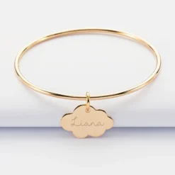 Hot HappyBulle Bracelet enfant personnalisé jonc plaqué or médaille gravée nuage 20x14 mm Plaqué or 18k