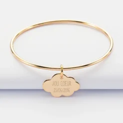 Hot HappyBulle Bracelet enfant personnalisé jonc plaqué or médaille gravée nuage 20x14 mm Plaqué or 18k
