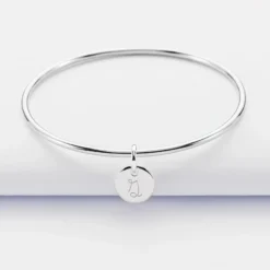 Online HappyBulle Bracelet enfant personnalisé jonc argent médaille gravée initiale 10 mm Argent rhodié 925