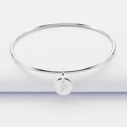 Online HappyBulle Bracelet enfant personnalisé jonc argent médaille gravée initiale 10 mm Argent rhodié 925