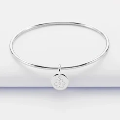 Online HappyBulle Bracelet enfant personnalisé jonc argent médaille gravée initiale 10 mm Argent rhodié 925