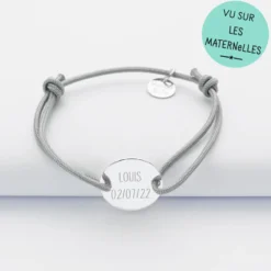 Online HappyBulle Bracelet enfant personnalisé médaille gravée argent 2 trous 15mm Argent rhodié 925