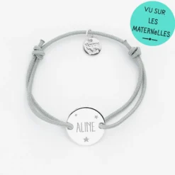 Online HappyBulle Bracelet enfant personnalisé médaille gravée argent 2 trous 15mm Argent rhodié 925