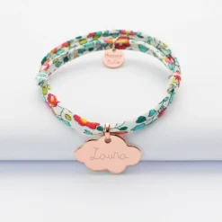 Best HappyBulle Bracelet enfant personnalisé Liberty médaille gravée plaqué or rose nuage 20x14 mm Plaqué or rose 18k