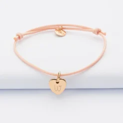 HappyBulle Bracelet enfant personnalisé médaille initiale coeur gravée plaqué or 10 mm Plaqué or 18k