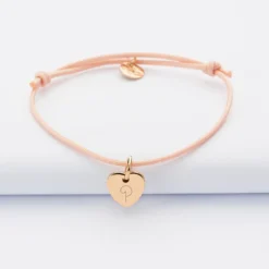 HappyBulle Bracelet enfant personnalisé médaille initiale coeur gravée plaqué or 10 mm Plaqué or 18k