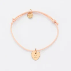 HappyBulle Bracelet enfant personnalisé médaille initiale coeur gravée plaqué or 10 mm Plaqué or 18k