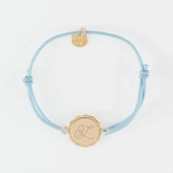 Sale HappyBulle Bracelet enfant personnalisé médaille contour fleur gravée plaqué or 2 trous 15 mm