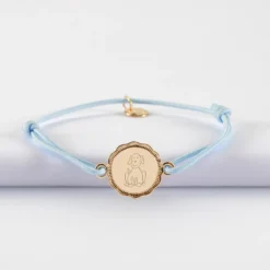 Sale HappyBulle Bracelet enfant personnalisé médaille contour fleur gravée plaqué or 2 trous 15 mm