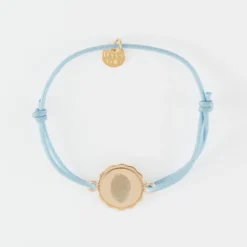 Sale HappyBulle Bracelet enfant personnalisé médaille contour fleur gravée plaqué or 2 trous 15 mm