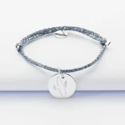 Best HappyBulle Bracelet enfant personnalisé cordon pailleté médaille gravée argent 15 mm - x MyLovelyThing Argent rhodié 925