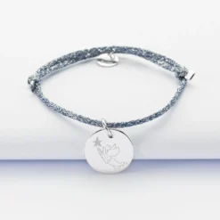 Best HappyBulle Bracelet enfant personnalisé cordon pailleté médaille gravée argent 15 mm - x MyLovelyThing Argent rhodié 925
