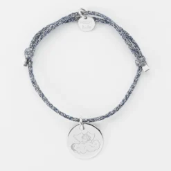 Best HappyBulle Bracelet enfant personnalisé cordon pailleté médaille gravée argent 15 mm - x MyLovelyThing Argent rhodié 925