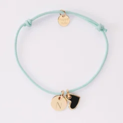 New HappyBulle Bracelet enfant personnalisé médaille gravée plaqué or 10 mm et breloque coeur email 10 mm Plaqué or 18k