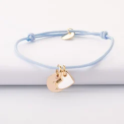 New HappyBulle Bracelet enfant personnalisé médaille gravée plaqué or 10 mm et breloque coeur email 10 mm Plaqué or 18k