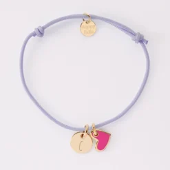 New HappyBulle Bracelet enfant personnalisé médaille gravée plaqué or 10 mm et breloque coeur email 10 mm Plaqué or 18k