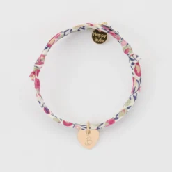 Discount HappyBulle Bracelet enfant personnalisé Liberty médaille initiale gravée plaqué or coeur 10 mm Plaqué or 18k