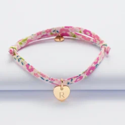 Discount HappyBulle Bracelet enfant personnalisé Liberty médaille initiale gravée plaqué or coeur 10 mm Plaqué or 18k
