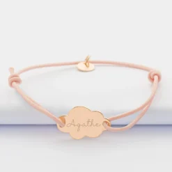 Online HappyBulle Bracelet enfant personnalisé médaille gravée plaqué or nuage 2 trous 20x14 mm Plaqué or 18k