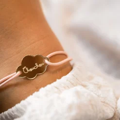Online HappyBulle Bracelet enfant personnalisé médaille gravée plaqué or nuage 2 trous 20x14 mm Plaqué or 18k