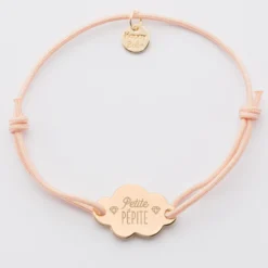 Online HappyBulle Bracelet enfant personnalisé médaille gravée plaqué or nuage 2 trous 20x14 mm Plaqué or 18k
