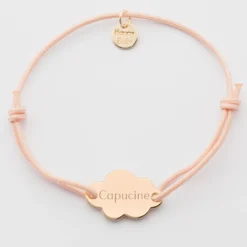 Online HappyBulle Bracelet enfant personnalisé médaille gravée plaqué or nuage 2 trous 20x14 mm Plaqué or 18k