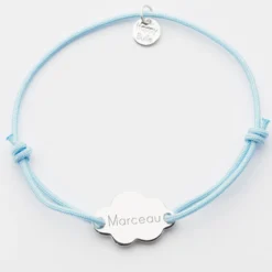 Online HappyBulle Bracelet enfant personnalisé médaille gravée argent nuage 2 trous 20x14 mm Argent rhodié 925