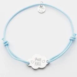 Online HappyBulle Bracelet enfant personnalisé médaille gravée argent nuage 2 trous 20x14 mm Argent rhodié 925