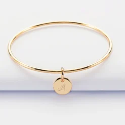 Clearance HappyBulle Bracelet enfant personnalisé jonc plaqué or médaille gravée initiale 10 mm Plaqué or 18k