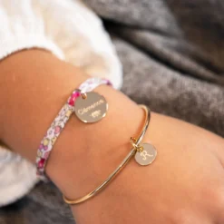 Clearance HappyBulle Bracelet enfant personnalisé jonc plaqué or médaille gravée initiale 10 mm Plaqué or 18k