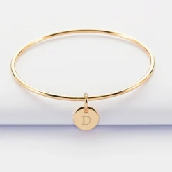 Clearance HappyBulle Bracelet enfant personnalisé jonc plaqué or médaille gravée initiale 10 mm Plaqué or 18k